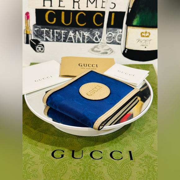 GUCCI OFF THE GRID Nylon Bifold Wallet Unisex Navy Blue/Beige - Picture 3 of 15